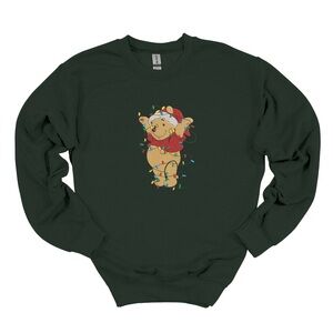 Embroidered Green Sweater with Festive Bear Design